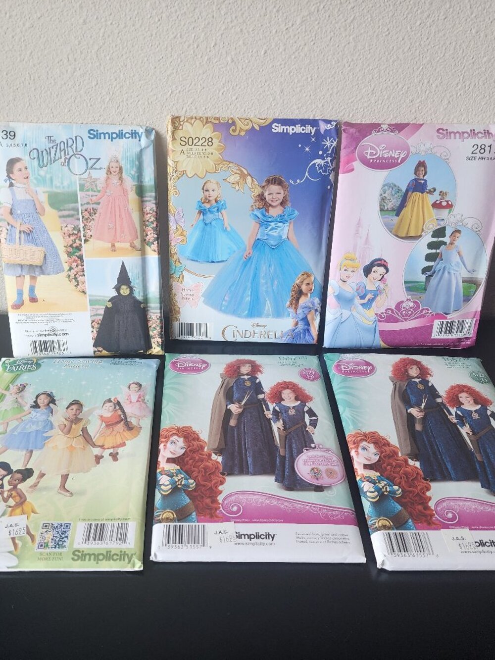 Lot 6 Uncut Disney Oz Simplicity Kid's Sewing Patterns Cinderella Fairies Merida